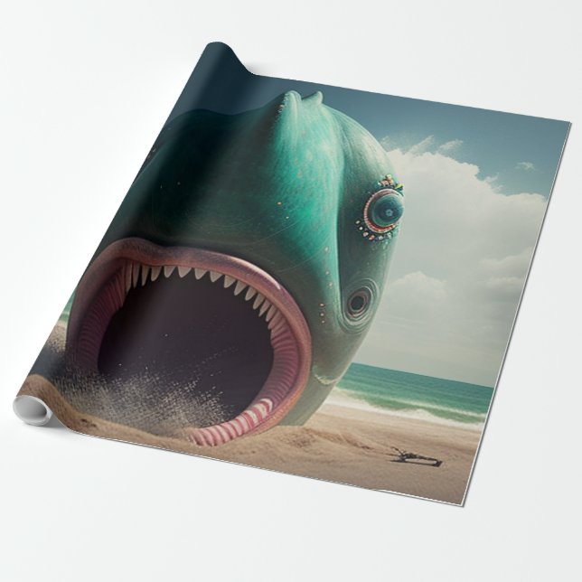 Papel De Regalo Shark sculpture on the beach (Desenrollado)