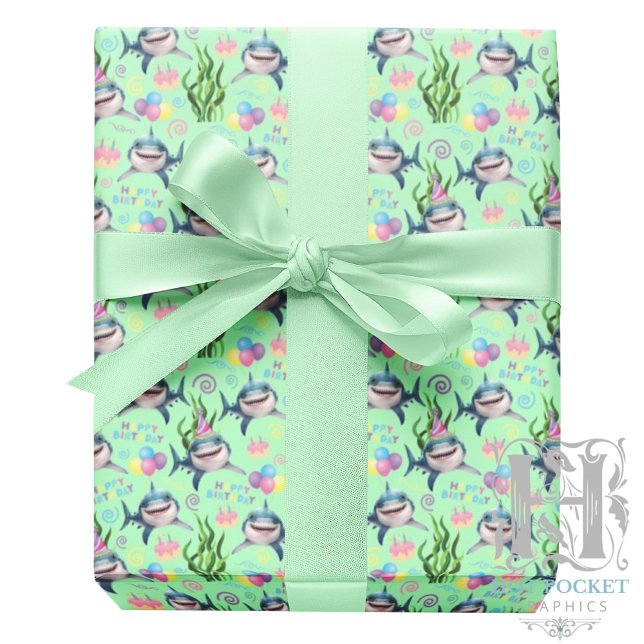 Papel De Regalo Shark Wrapping Paper in Green (Subido por el creador)