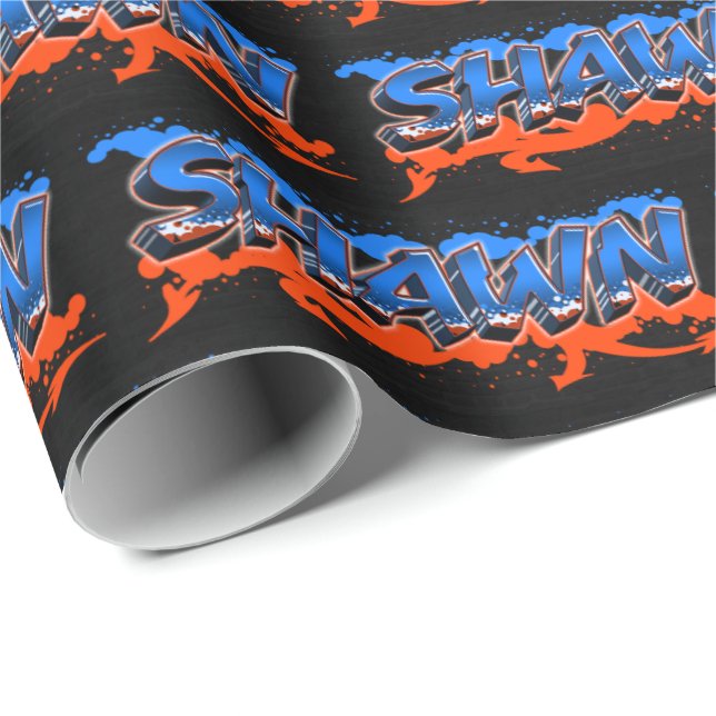 Papel De Regalo Shawn Vorname Name Graffiti blue orange (Esquina del rollo)