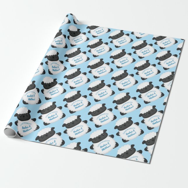 Papel De Regalo Sheep Baby Shower Farm Blue Boy (Desenrollado)