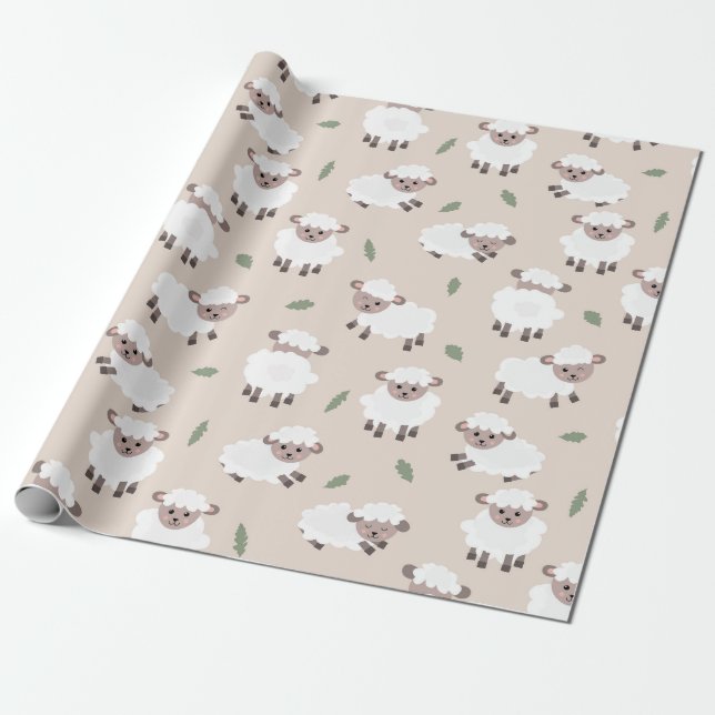 Papel De Regalo Sheep & Lamb Cute Hand Drawn Farm Animals (Desenrollado)