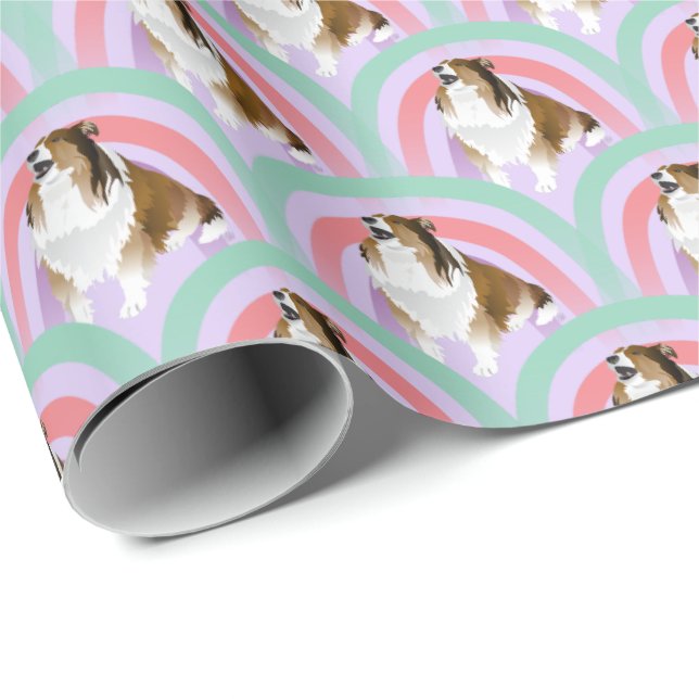 Papel De Regalo Sheltie Dog Rainbow Purple Birday (Esquina del rollo)