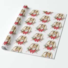 Papel De Regalo Sheltie Navidades de la rebanada de madera envolve