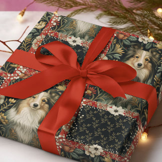 Papel De Regalo Sheltie Pastor de Shetland Floral Victoriano