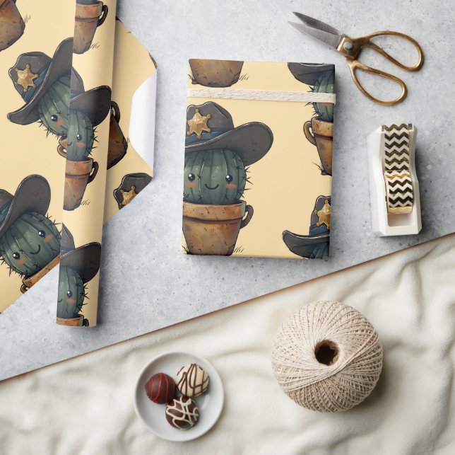 Papel De Regalo Sheriff Spike-Cactus Character (Artesanía)