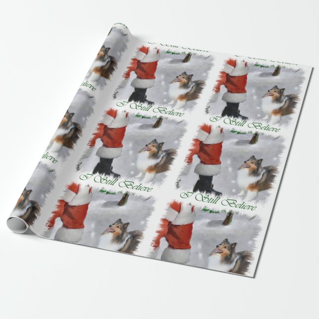 Papel De Regalo Shetland Sheepdog Cree en los Navidades (Desenrollado)