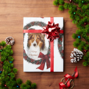 Papel De Regalo Shetland Sheepdog Navidades Wreath