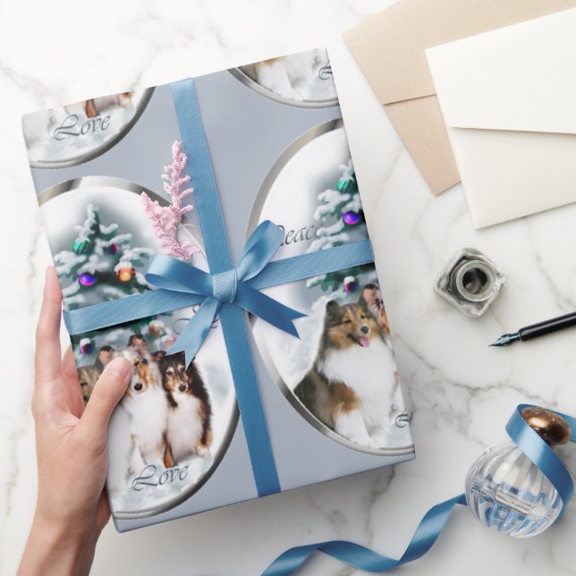 Papel De Regalo Shetland Sheepdog Trio Navidades (Regalar)