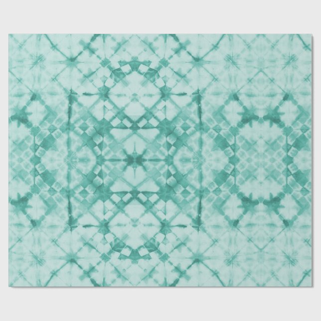 Papel De Regalo Shibori Dyed Checkerboard Teal (Superficie plana)