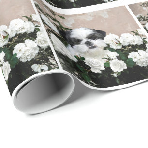 Papel De Regalo Shih Tzu y rosas