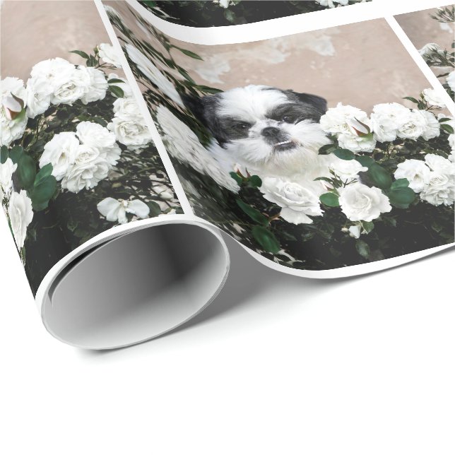 Papel De Regalo Shih Tzu y rosas (Esquina del rollo)