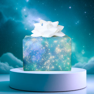 Papel De Regalo Shimmer Galaxy verde azul