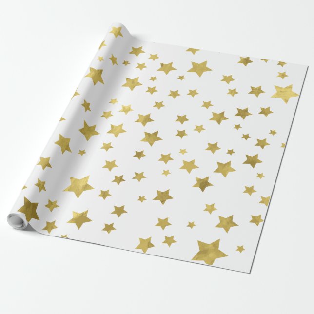 Papel De Regalo Shimmery Goldstars Patrón de estrella dorada (Desenrollado)