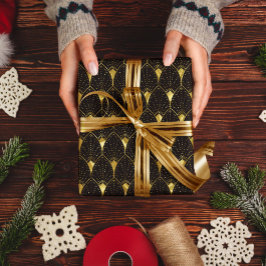 Papel De Regalo Shiny Gold Art Deco Pattern On Black