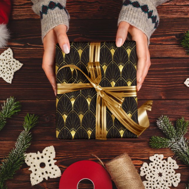 Papel De Regalo Shiny Gold Art Deco Pattern On Black (Subido por el creador)