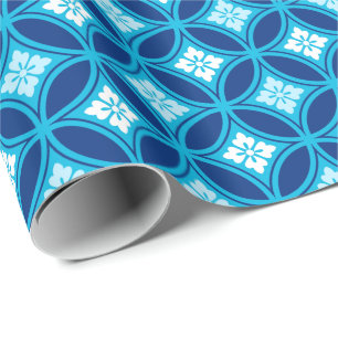 Papel De Regalo Shippo con motivos florales, azul índigo profundo