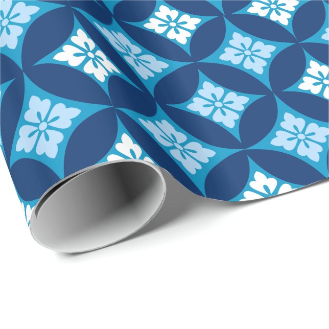 Papel De Regalo Shippo con motivos florales, azul índigo y blanco (Esquina del rollo)