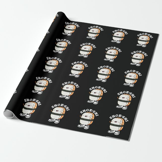 Papel De Regalo Shoe-shi Funny Sushi Pun Dark BG (Desenrollado)