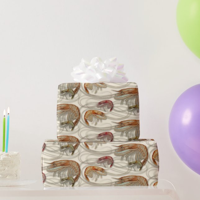 Papel De Regalo Shrimp Seafood Shelfish Pattern Ecru (Regalos de fiesta)