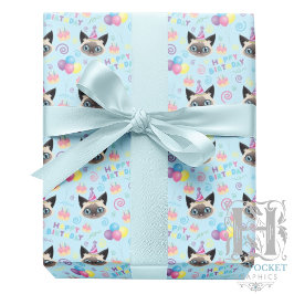 Papel De Regalo Siamese Cat Birthday Gift Wrapping Paper in Blue