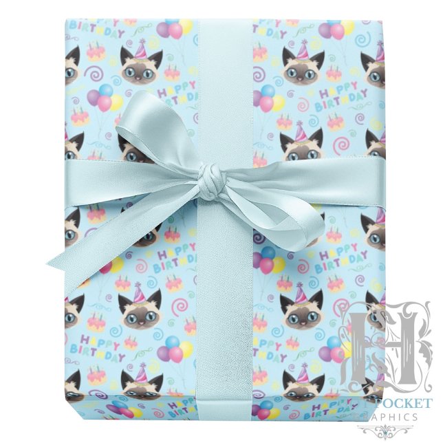 Papel De Regalo Siamese Cat Birthday Gift Wrapping Paper in Blue (Subido por el creador)