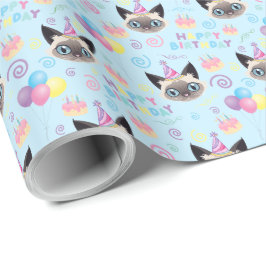 Papel De Regalo Siamese Cat Birthday Gift Wrapping Paper in Blue