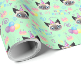 Papel De Regalo Siamese Cat Birthday Gift Wrapping Paper in Green
