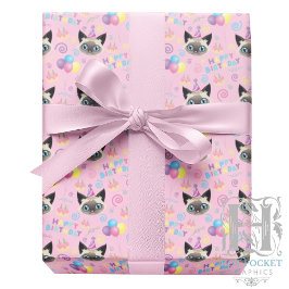 Papel De Regalo Siamese Cat Birthday Gift Wrapping Paper in Pink