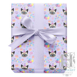 Papel De Regalo Siamese Cat Birthday Gift Wrapping Paper in Purple