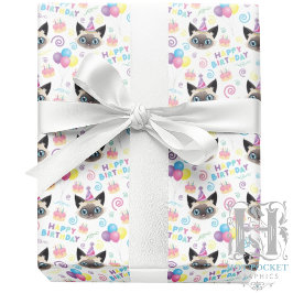 Papel De Regalo Siamese Cat Birthday Gift Wrapping Paper in White