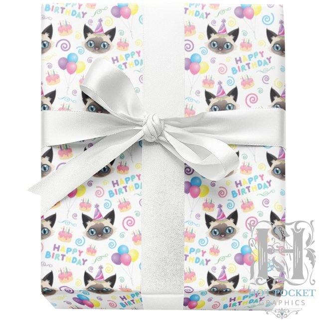 Papel De Regalo Siamese Cat Birthday Gift Wrapping Paper in White (Subido por el creador)