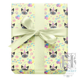 Papel De Regalo Siamese Cat Birthday Gift Wrapping Paper in Yellow