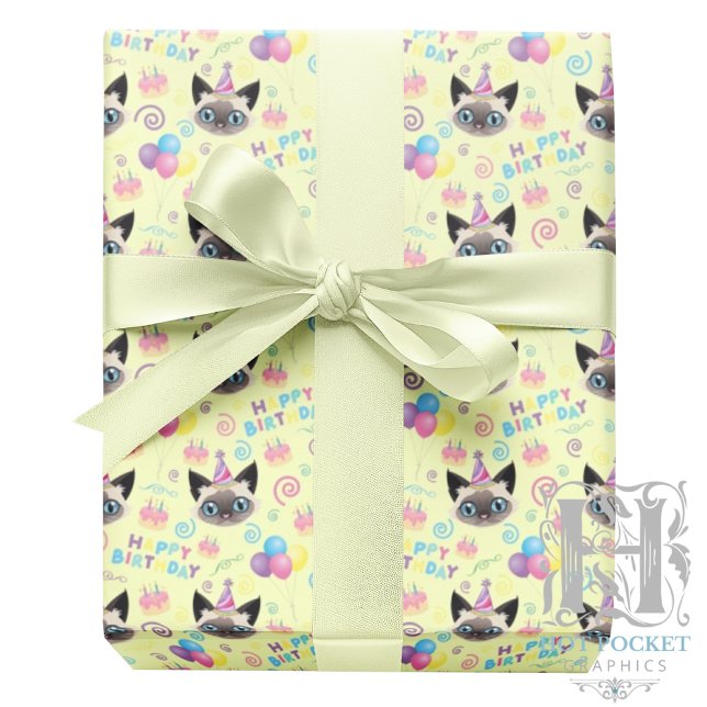 Papel De Regalo Siamese Cat Birthday Gift Wrapping Paper in Yellow (Subido por el creador)