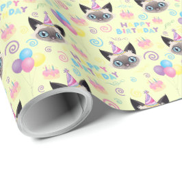 Papel De Regalo Siamese Cat Birthday Gift Wrapping Paper in Yellow