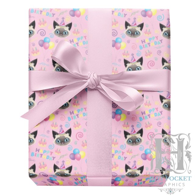Papel De Regalo Siamese Cat Wrapping Paper in Pink (Subido por el creador)