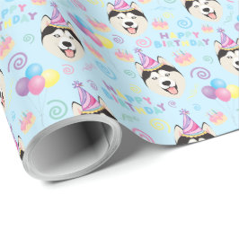 Papel De Regalo Siberian Husky Birthday Gift Wrapping Paper Blue