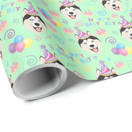 Papel De Regalo Siberian Husky Birthday Gift Wrapping Paper Green