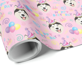 Papel De Regalo Siberian Husky Birthday Gift Wrapping Paper Pink