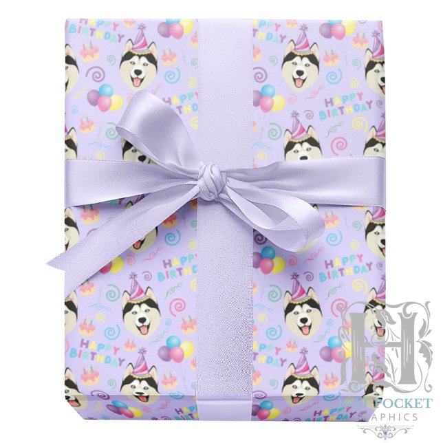Papel De Regalo Siberian Husky Birthday Gift Wrapping Paper Purple (Subido por el creador)