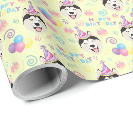 Papel De Regalo Siberian Husky Birthday Gift Wrapping Paper Yellow