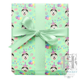 Papel De Regalo Siberian Husky Wrapping Paper in Green