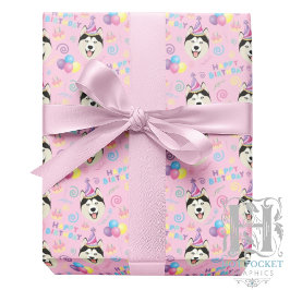 Papel De Regalo Siberian Husky Wrapping Paper in Pink