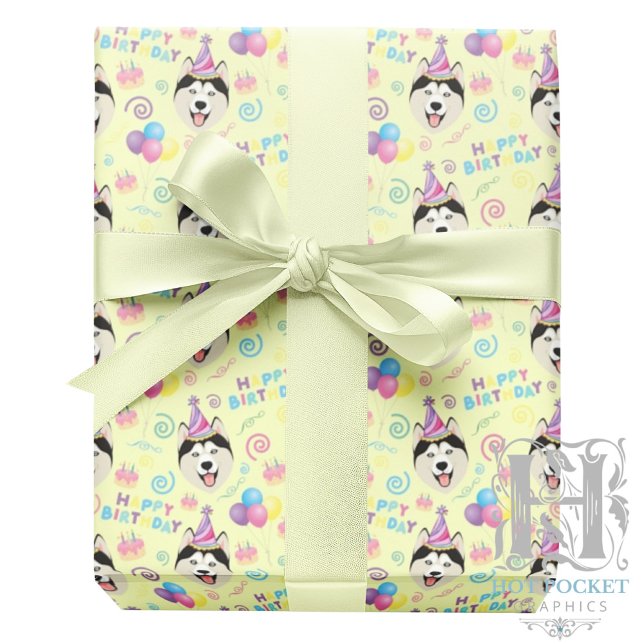 Papel De Regalo Siberian Husky Wrapping Paper in Yellow (Subido por el creador)