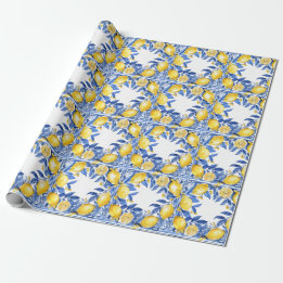 Papel De Regalo Sicilian Lemon Tiles Pattern Mediterranean Dolce 