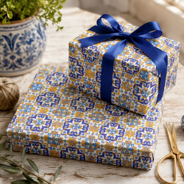 Papel De Regalo Sicilian Vibrant Majolica Scrollwork Mediterranean (Subido por el creador)