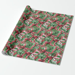 Papel De Regalo Siemprevivas Acebo y Cintas Rojas