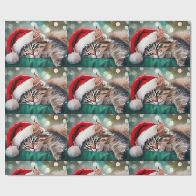 Papel De Regalo Siesta de gato de Navidad (Superficie plana)