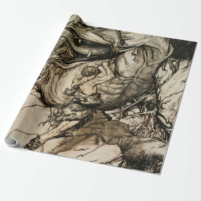 Papel De Regalo "Sigfried Kills Fafner" por Arthur Rackham (Desenrollado)