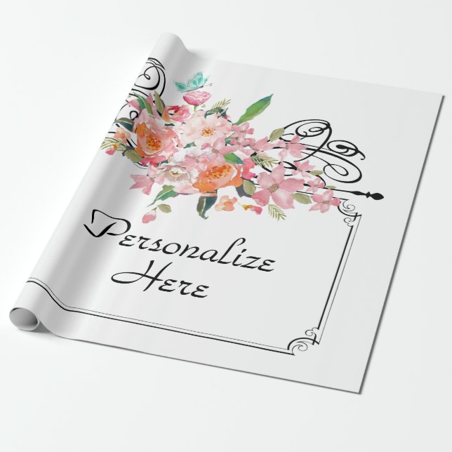 Papel De Regalo Signo colgante de flores de Victoria boda blanco r (Desenrollado)