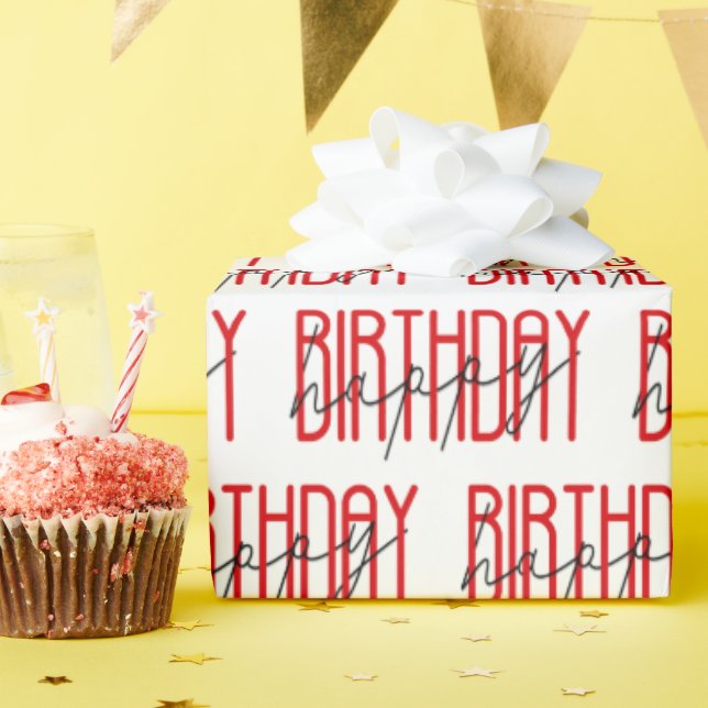 Papel De Regalo signo de cumpleaños feliz rojo y negro (Fiesta de cumpleaños )